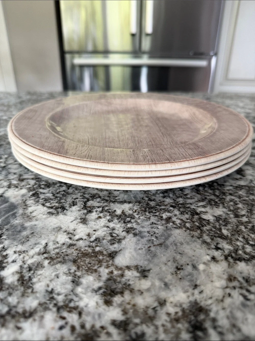 Pier 1 Melamine Neutral Taupe Beige Dinner Plates - Set of 4. EUC